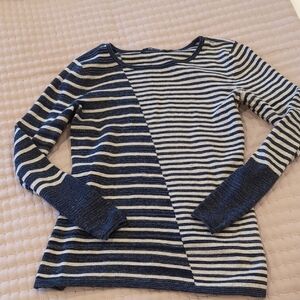 NIC+ZOE Navy and White Striped Sweater